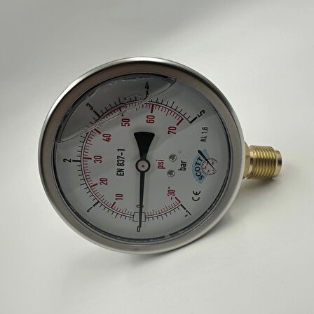 Ø 100 - 1 + 5 BAR 1/2 GLİSERİNLİ ALTTAN ÇIKIŞLI MANOMETRE