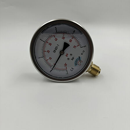 Ø 100 - 1 + 5 BAR 1/2 GLİSERİNLİ ALTTAN ÇIKIŞLI MANOMETRE