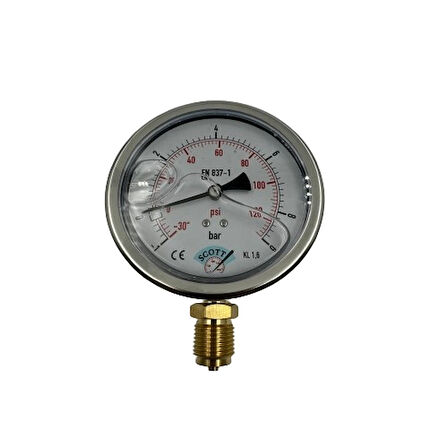Ø 100 - 1 + 9 BAR 1/2 GLİSERİNLİ ALTTAN ÇIKIŞLI MANOMETRE