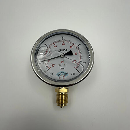 Ø 100 - 1 + 9 BAR 1/2 GLİSERİNLİ ALTTAN ÇIKIŞLI MANOMETRE