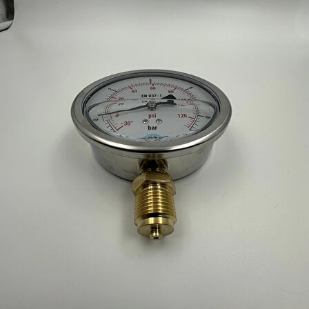 Ø 100 - 1 + 9 BAR 1/2 GLİSERİNLİ ALTTAN ÇIKIŞLI MANOMETRE