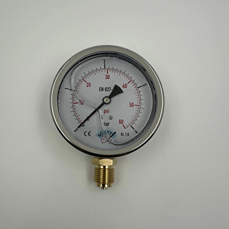 Ø 100 - 0 - 4 BAR 1/2 GLİSERİNLİ ALTTAN ÇIKIŞLI MANOMETRE