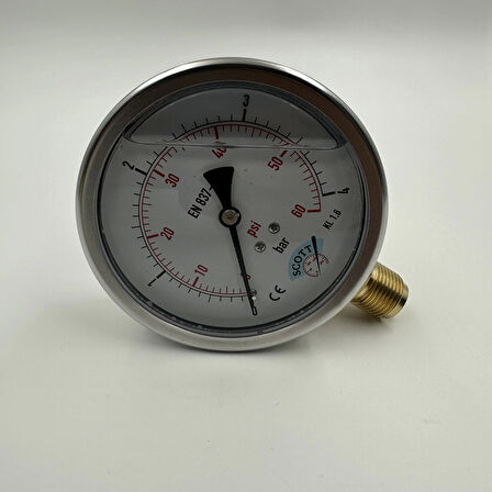 Ø 100 - 0 - 4 BAR 1/2 GLİSERİNLİ ALTTAN ÇIKIŞLI MANOMETRE