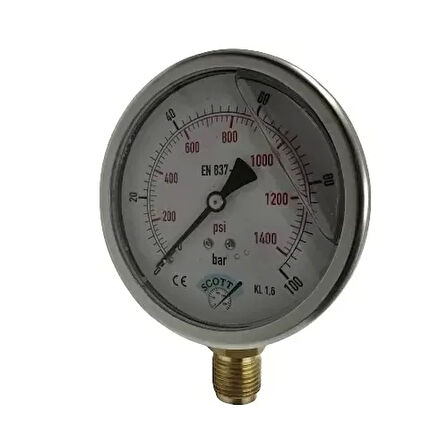 Ø 100 - 0 - 100 BAR 1/2 GLİSERİNLİ ALTTAN ÇIKIŞLI MANOMETRE