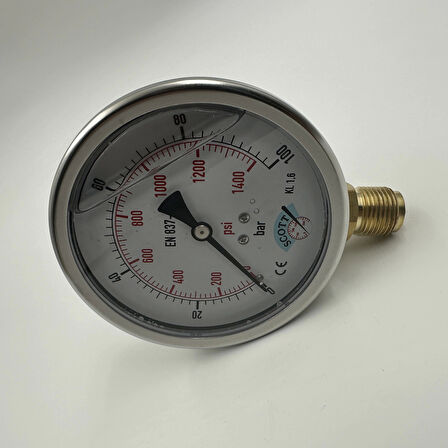 Ø 100 - 0 - 100 BAR 1/2 GLİSERİNLİ ALTTAN ÇIKIŞLI MANOMETRE