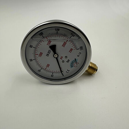 Ø 100 - 0 - 160 BAR 1/2 GLİSERİNLİ ALTTAN ÇIKIŞLI MANOMETRE