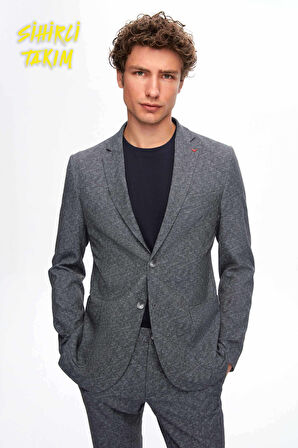 Ds Damat Slim Fit Gri Baskılı Sihirli Takim Elbise 1HC05IM065770