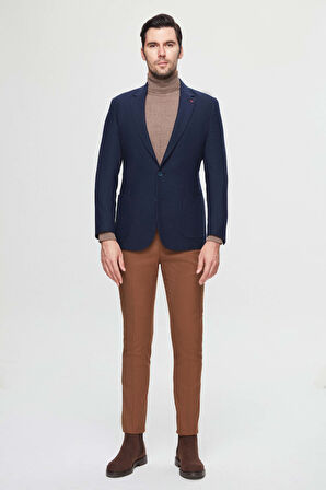 Ds Damat Regular Fit Lacivert Armürlü Çift Yırtmaçlı Yünlü Blazer Kumaş Ceket 3HF04IR224361