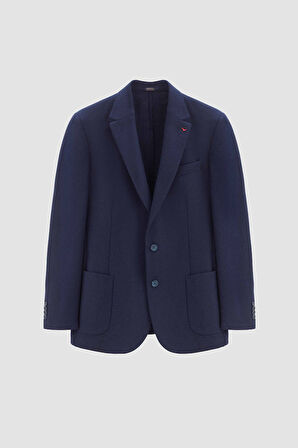Ds Damat Regular Fit Lacivert Armürlü Çift Yırtmaçlı Yünlü Blazer Kumaş Ceket 3HF04IR224361