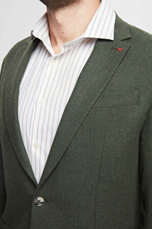 Ds Damat Regular Fit Yeşil Armürlü Çift Yırtmaçlı Yünlü Blazer Kumaş Ceket 3HF04IR224361