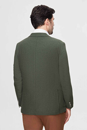 Ds Damat Regular Fit Yeşil Armürlü Çift Yırtmaçlı Yünlü Blazer Kumaş Ceket 3HF04IR224361