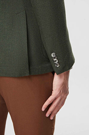 Ds Damat Regular Fit Yeşil Armürlü Çift Yırtmaçlı Yünlü Blazer Kumaş Ceket 3HF04IR224361