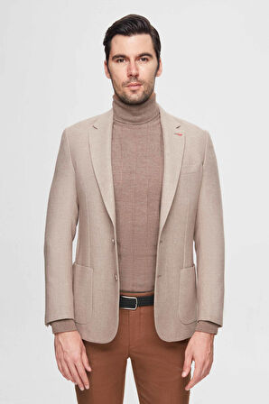 Ds Damat Regular Fit Bej Armürlü Çift Yırtmaçlı Yünlü Blazer Kumaş Ceket 3HF04IR224361