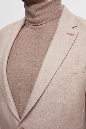 Ds Damat Regular Fit Bej Armürlü Çift Yırtmaçlı Yünlü Blazer Kumaş Ceket 3HF04IR224361