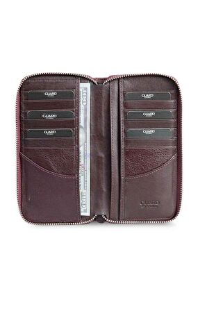 Guard Bordo Kamuflaj Baskılı Hakiki Deri Fermuarlı Cüzdan Erkek / Kadın P3016