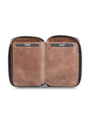 Guard Fermuarlı Antik Kahve Hakiki Deri Mini Erkek Cüzdan P796