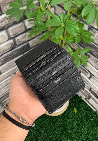 Guard Antik Siyah Patlı Tasarım Hakiki Deri Kartlık Erkek / Kadın P5239