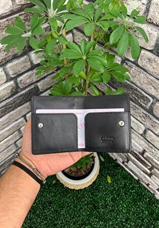 Guard Antik Siyah Patlı Tasarım Hakiki Deri Kartlık Erkek / Kadın P5239