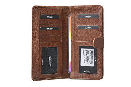 Guard Telefon Girişli Patlı Hakiki Deri El Portföyü- Taba Erkek / Kadın P202