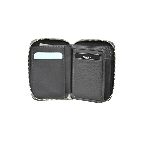 Guard Fermuarlı Antrasit Guti Mat Hakiki Deri Mini Cüzdan Erkek / Kadın P796