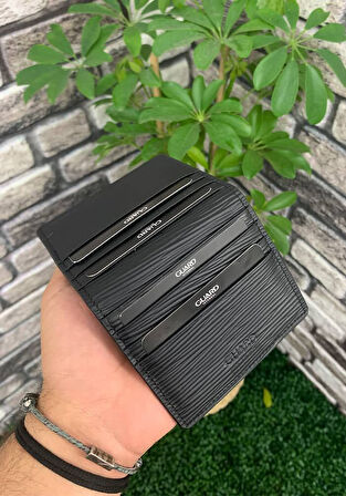 Guard Siyah Yol Desenli Patlı Tasarım Hakiki Deri Kartlık Erkek / Kadın P5239