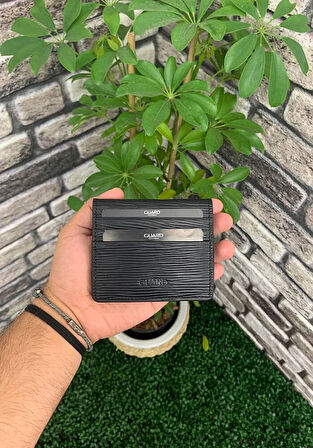 Guard Siyah Yol Desenli Patlı Tasarım Hakiki Deri Kartlık Erkek / Kadın P5239