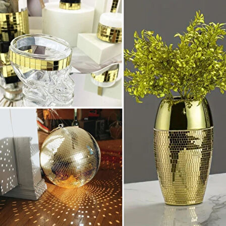 OLLEVRA 1 Metre Uzunluğunda Gold Renk Aynalı Mozaik Bant Taşlı Dekor Bandı 4 cm x 1 mt