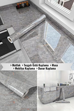 OLLEVRA Mermer Desenli Sticker Folyo Atina Grisi 60CM*5MT