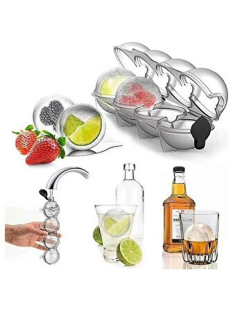 OLLEVRA Küre Buzluk 4 lü Pratik Küre Buz Kalıbı - Yuvarlak Içecek Buz Topu Dondurucu Buzluk Saklama Ve Sunum Kabı