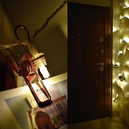 OLLEVRA Bakır Renkli Led Işıklı Fotoğraf Asma Işık Süsleme Mandalları