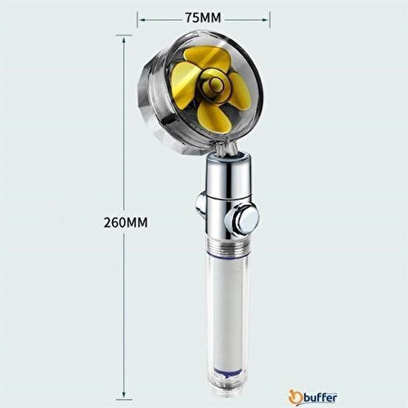 OLLEVRA Turbo Pervaneli ve Filtreli Su Tasarruflu 360 Derece Dönebilen Tazyikli Duş Başlığı