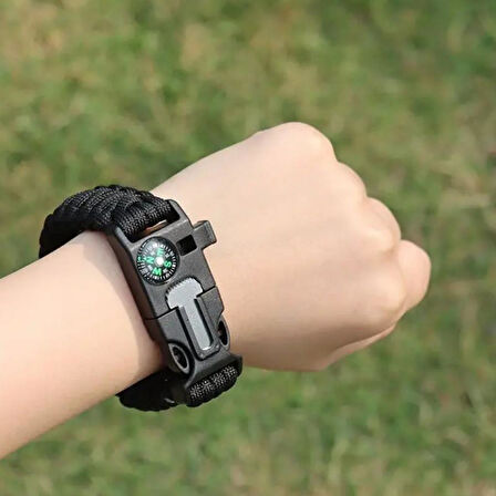 OLLEVRA 5'i 1 Arada Çok Fonksiyonlu Hayatta Kalma Bilekliği Pusula, Düdük, Çakmak Taşı ve Şemsiye İpi Bileklik