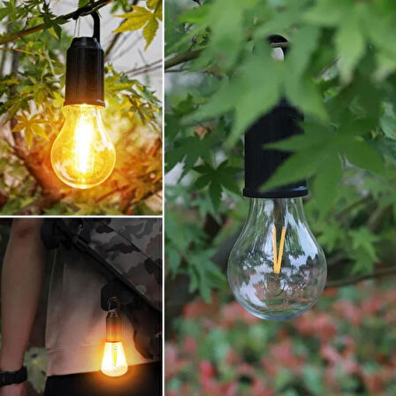 OLLEVRA Şarj Olabilen 3 Farklı Mod LED'li Kendiliğinden Asma Kancalı Kamp Dış Cephe Lambası