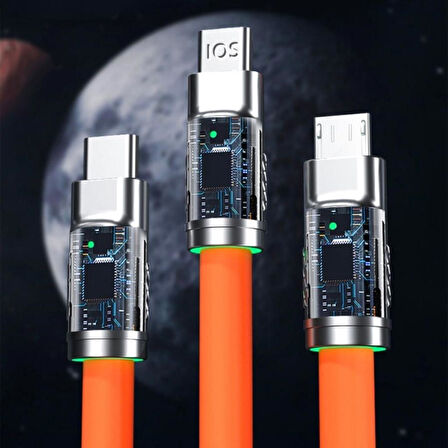 OLLEVRA 3 Şarj Aleti 1 Arada 1 Metre Çinko Alaşım Hızlı Şarj Kablosu Turuncu 3 in 1