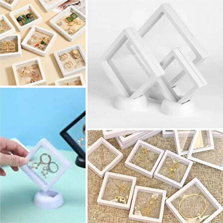 OLLEVRA 11x11cm Standlı 3D Takı Ziynet Hatıra Koleksiyon Saklama Kutusu Şeffaf Film Çerçevesi