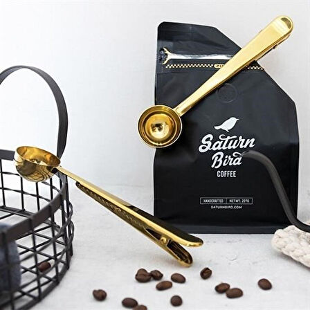 OLLEVRA Mandallı Kahve Ölçü Kaşığı Gold Çok Fonksiyonlu Paslanmaz Çelik Kaşık