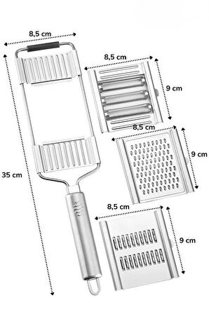 OLLEVRA Ayarlanabilir 3 Farklı Başlıklı Tutmalı Sebze Dilimleyici Peynir Rendeleyici Aparat
