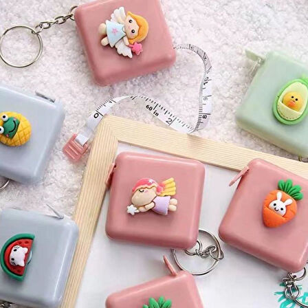 OLLEVRA Sevimli Çanta Boy Anahtarlıklı Mezura Yumuşak Stickerli 150 cm Uzunluğunda Pratik Taşınabilir