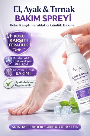 El - Ayak ve Tırnak Mantarı, Kötü Koku Karşıtı ve Mantar Bakım Spreyi - Ferahlatıcı Bakım Sprey