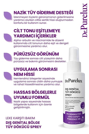 Leke Karşıtı Hassas Bölgelere Uygun Tüy Dökücü Sprey I Pürüzsüz & Cilt Tonu Eşitlemeye Yardımcı100ml