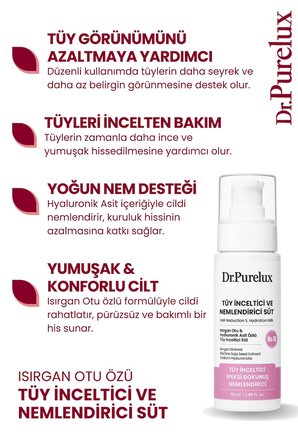 Tüy Azaltıcı, Tüy Inceltici ve Nemlendirici Süt – Isırgan Otu & Hyaluronik Asit Özlü 50ml