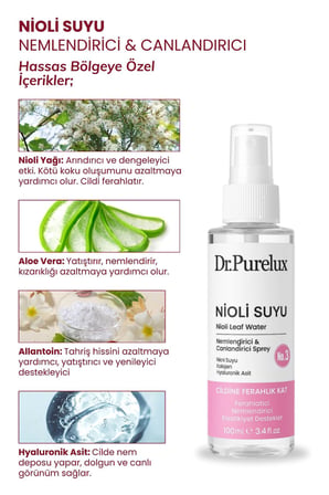 Nioli Suyu – İntim Genital Koku Önleyici-Arındırıcı+Yatıştırıcı+Hyaluronik Asit & Kolajen Tonik Mist