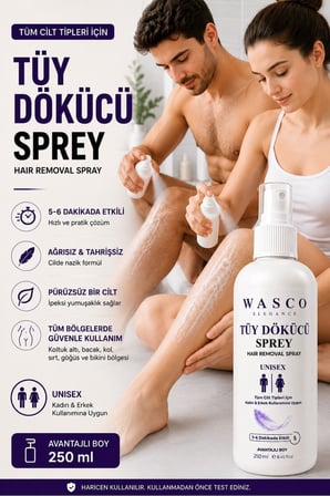 Tüy Dökücü Krem Sprey 250 ml | Kadın & Erkek Kullanımına Uygun | Pürüzsüz Cilt Bakımı