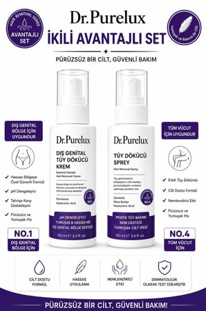 Tüy Dökücü Bakım Seti No.1 Dış Genital Bölge Kremi 100 ml + No.4 Tüy Dökücü Sprey 100 ml