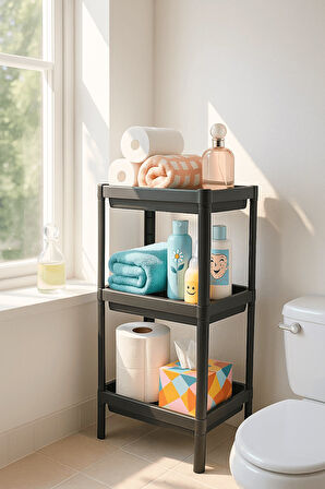 Flex Elite Pro 3 Katlı Mat Siyah Modüler Dikdörtgen Raf Ünitesi – Mutfak Rafı, Banyo Düzenleyici ve 