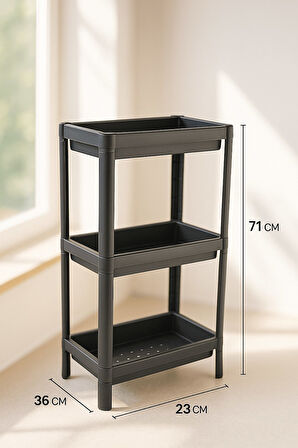 Flex Elite Pro 3 Katlı Mat Siyah Modüler Dikdörtgen Raf Ünitesi – Mutfak Rafı, Banyo Düzenleyici ve 