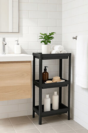 Flex Elite Pro 3 Katlı Mat Siyah Modüler Dikdörtgen Raf Ünitesi – Mutfak Rafı, Banyo Düzenleyici ve 