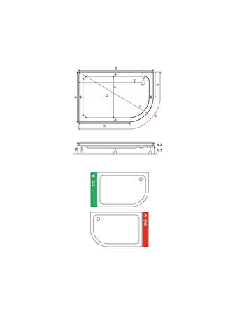 UBM 70x100 cm Asimetrik Oval Duş Teknesi Sağ