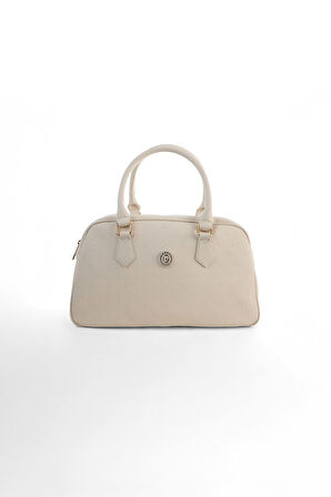 Kadın Kabartma Desenli Metal Amblemli El Çantası - Ekru | undefined