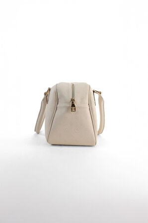 Kadın Kabartma Desenli Metal Amblemli El Çantası - Ekru | undefined